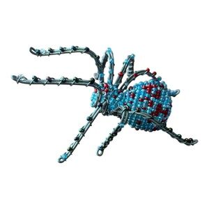 Handcrafted beaded spider wrapped wire figurine